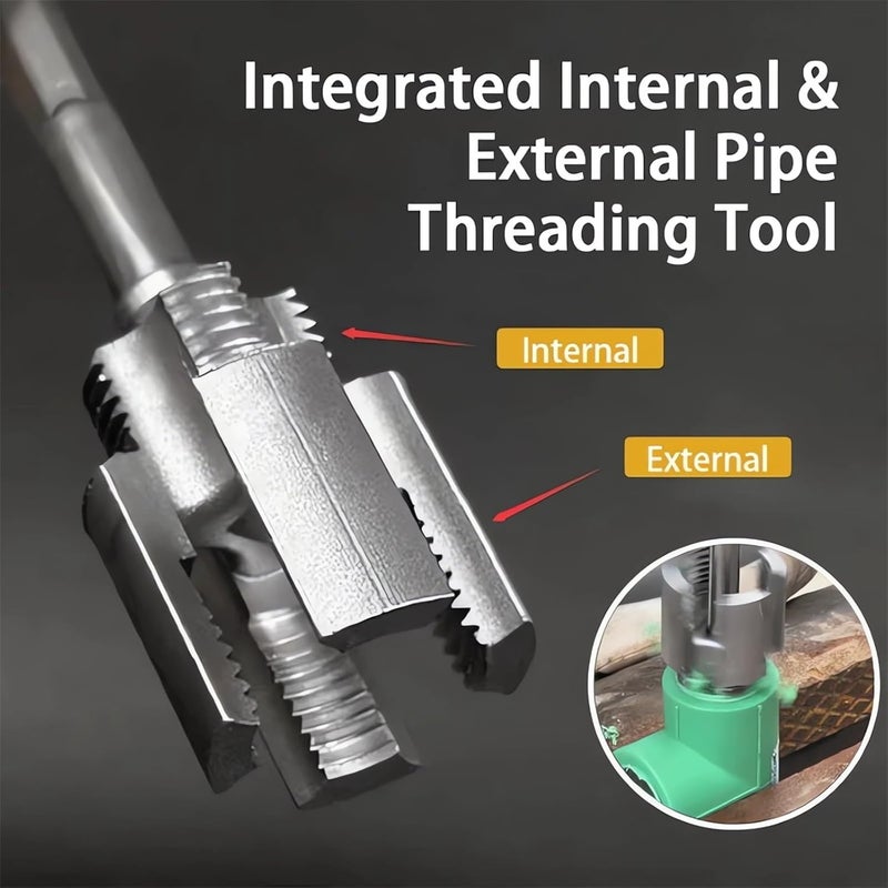 LEONICE 2 in 1 Integrated Internal & External Pipe Threading Tool 1/2 3/4 1 Npt 2025 Front Before PVC Pipe Re Threader Tool Electric Drill Thread Size Maker Kit for Plastic PPR Pipe Tap Die Set (3/4") - Image 2